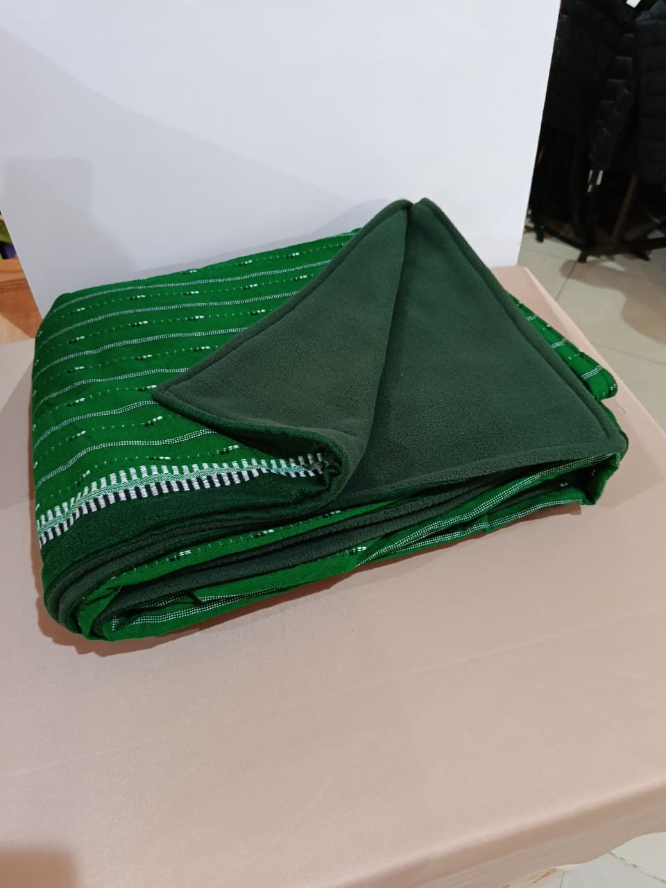 Dual-Layer Green Maasai Shuka Fleece Blanket