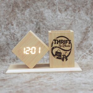 Custom Wooden Digital Clock and Pen Holder combo.