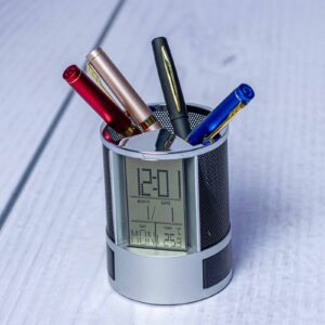 Mesh Desk Organizer with Digital Time Alarm & Temperature Display
