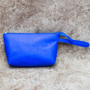 Vibrant Blue Leather Cosmetic And Toiletry Bag