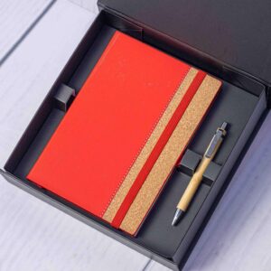 Red Cork Notebook and Bamboo Pen Gift Set