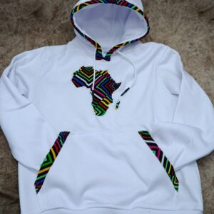 Premium African-Print Accent White Hoodie