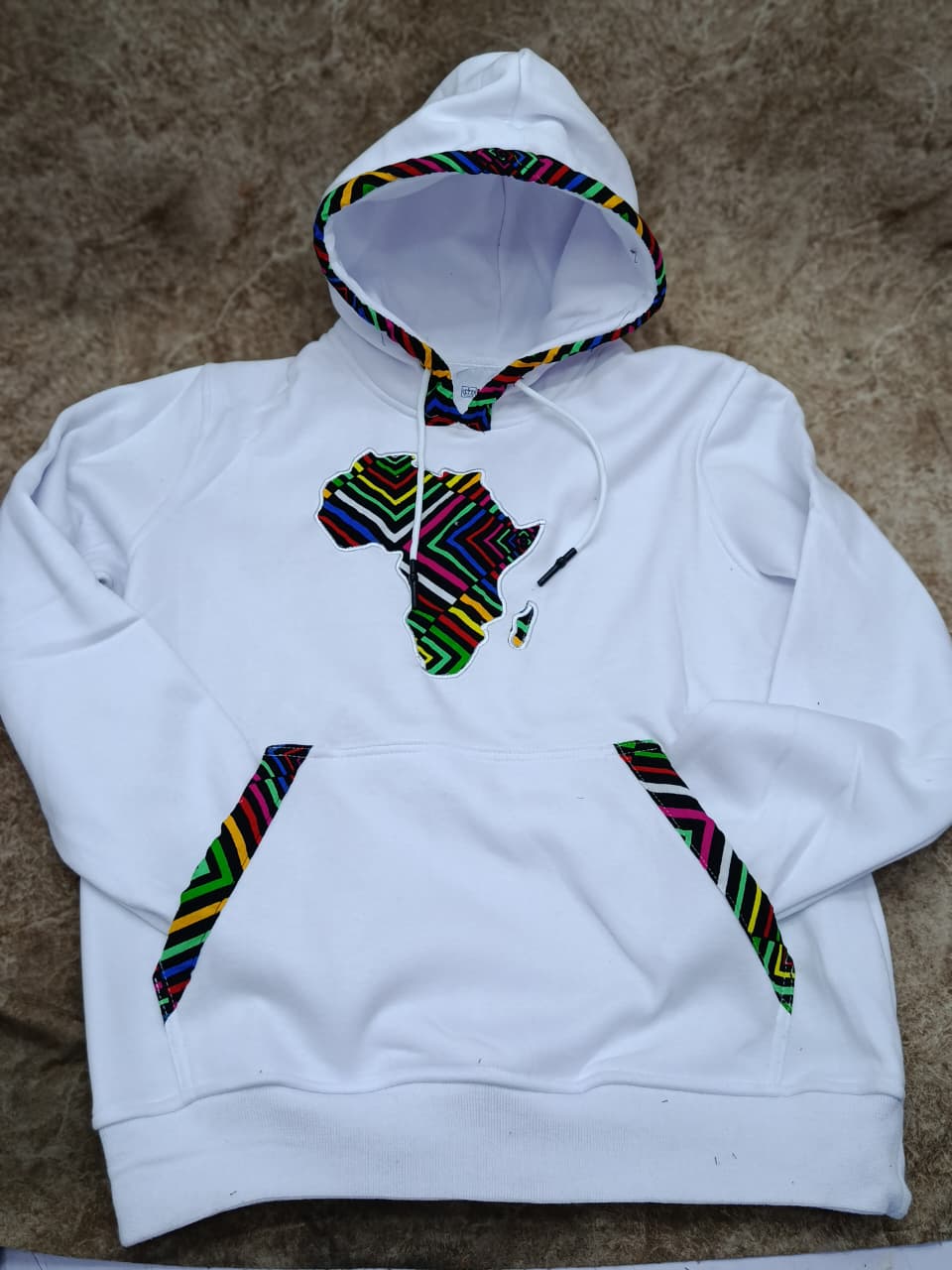 Premium African-Print Accent White Hoodie