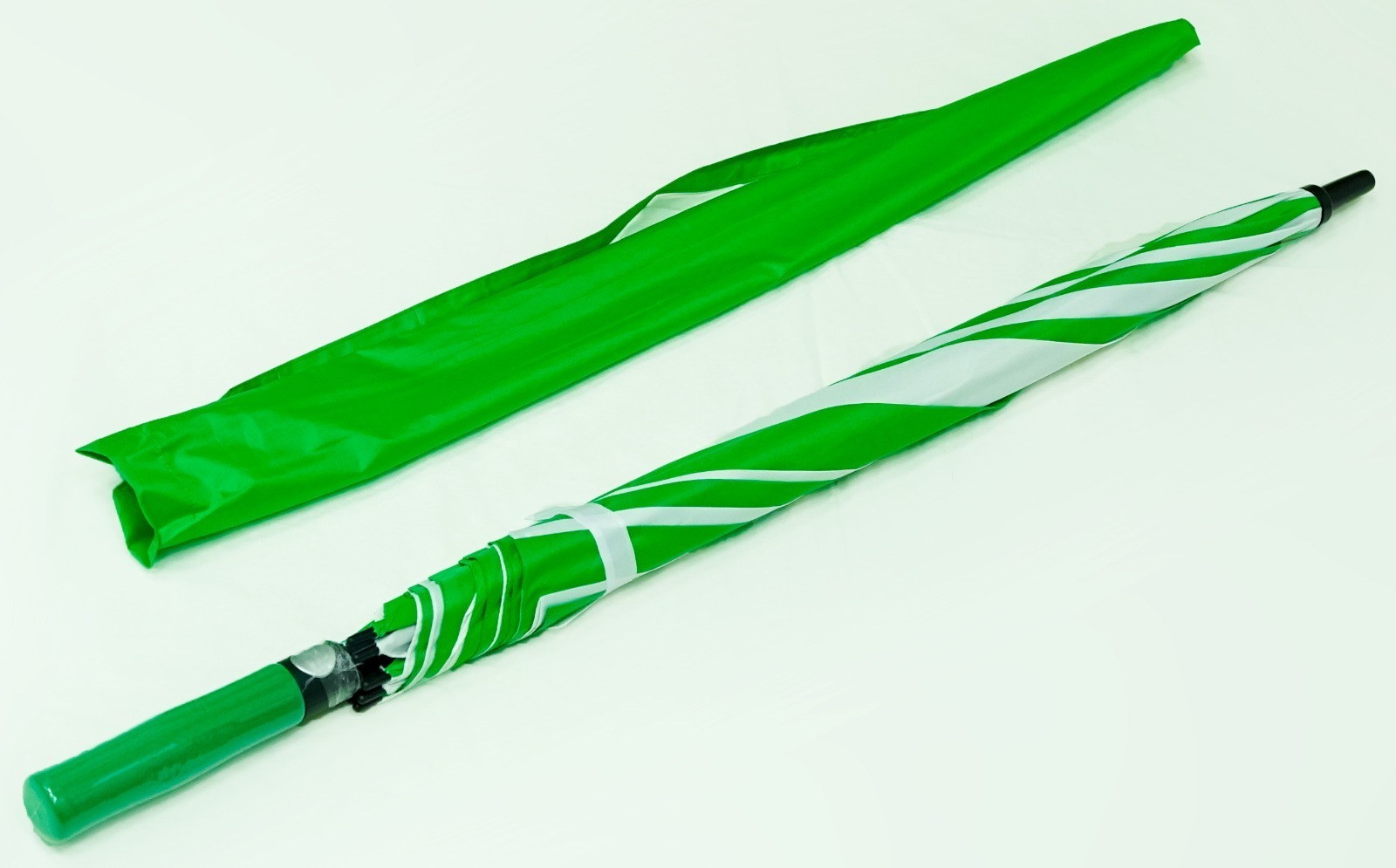 Green and White Striped Promotional Umbrella