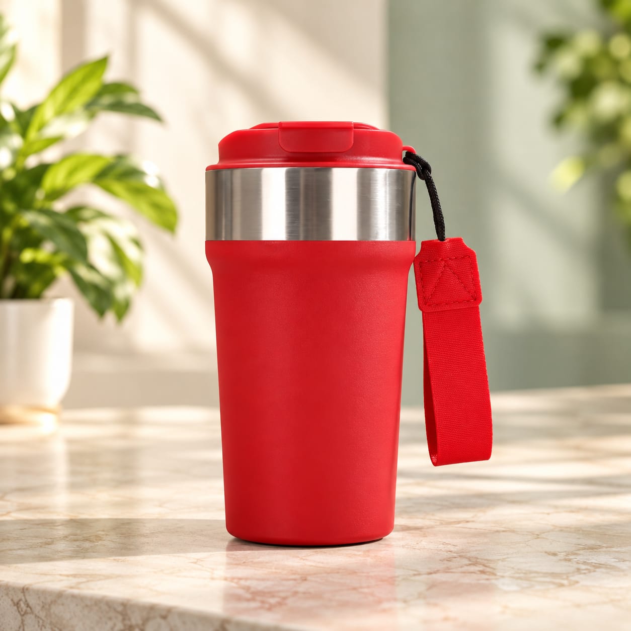 Insulated Stainless Steel Travel Mug in Vibrant Crimson Red